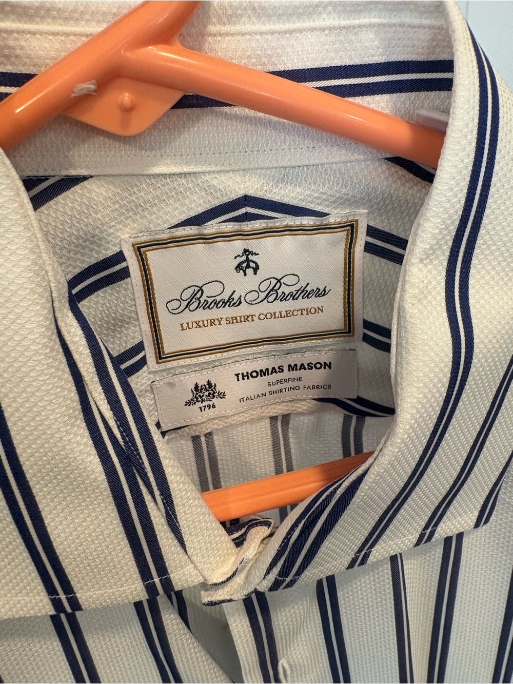 Brooks Brothers White Shirt with Navy Pinstripe Dress Shirt (Brand New) -15.5 36